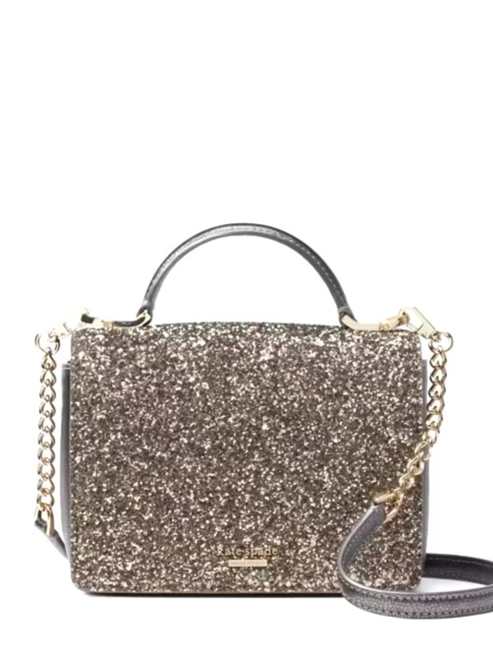 Kate Spade Maisie Laurel Way Glitter metallic gun metal Satchel with Chain Strap